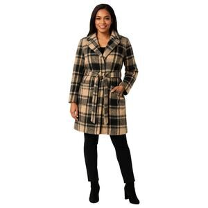 Isaac Mizrahi Live Brushed Plaid Belted Coat – Size 14